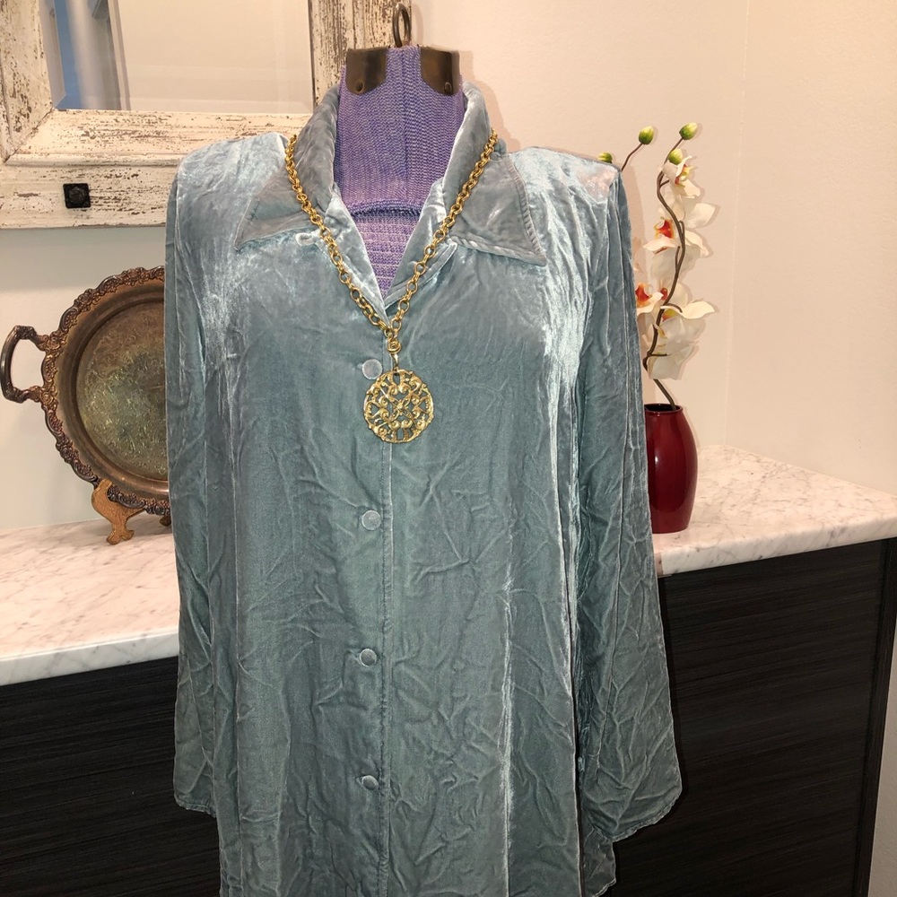 Soft Surroundings Grey Blue Tunic Longsleeve Velvet Size TXL NWT